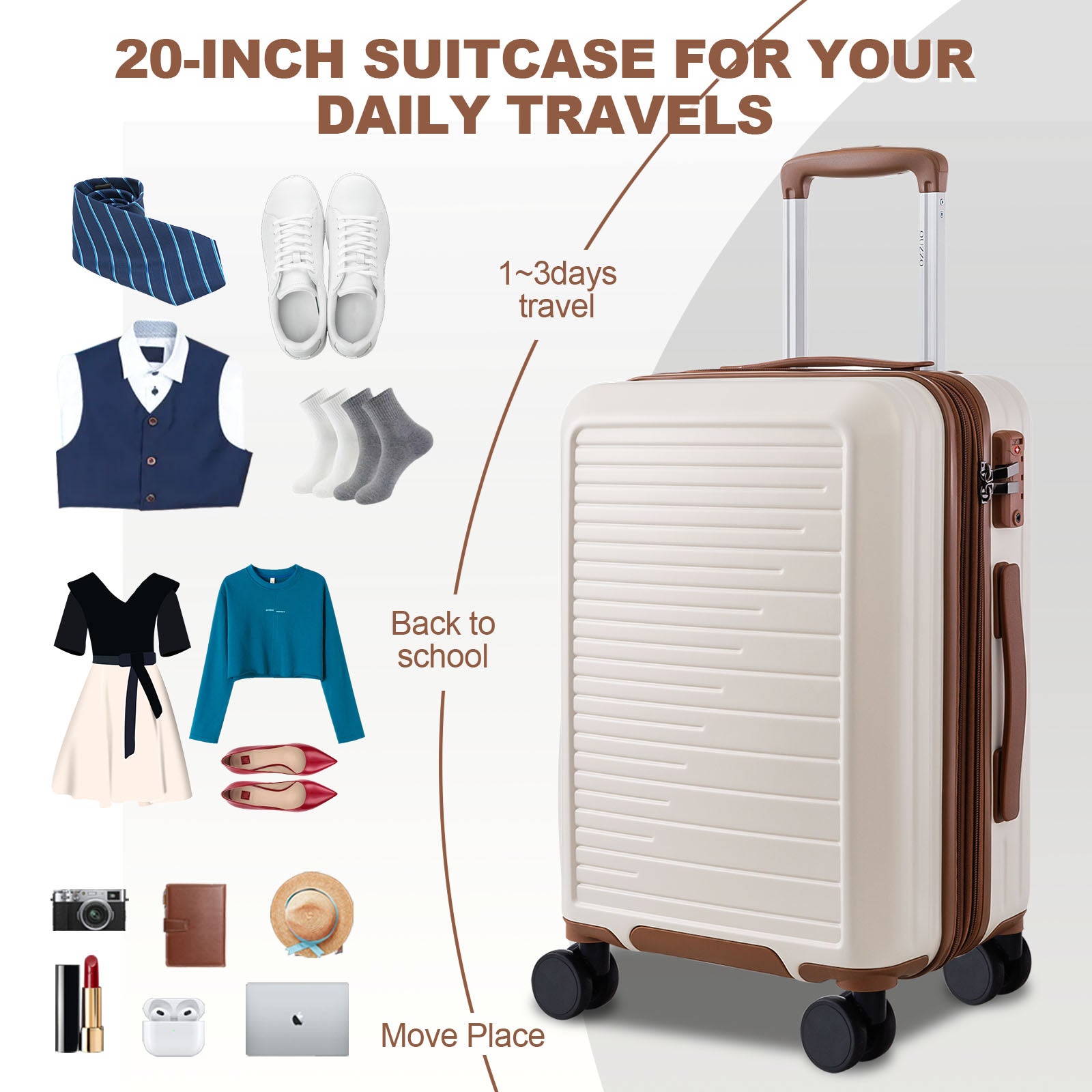 20-Inch TSA Approved Hardshell Carry On Luggage with 360° Silent Spinn – OUZZO travel 20-Inch TSA Approved Hardshell Carry On Luggage with 360° Silent Spinn – OUZZO travel