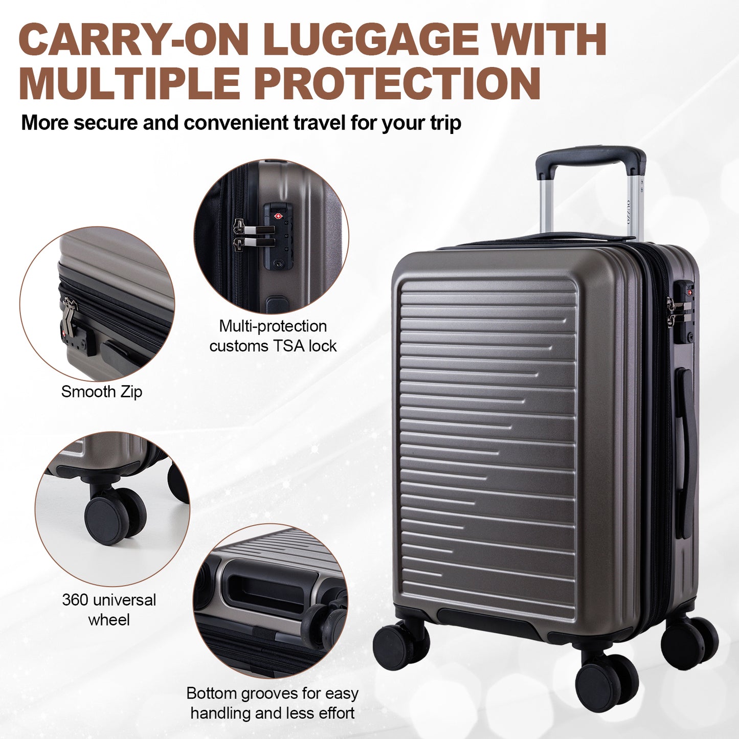 20-Inch  TSA Approved Hardshell Carry On Luggage with 360° Silent Spinner Wheels