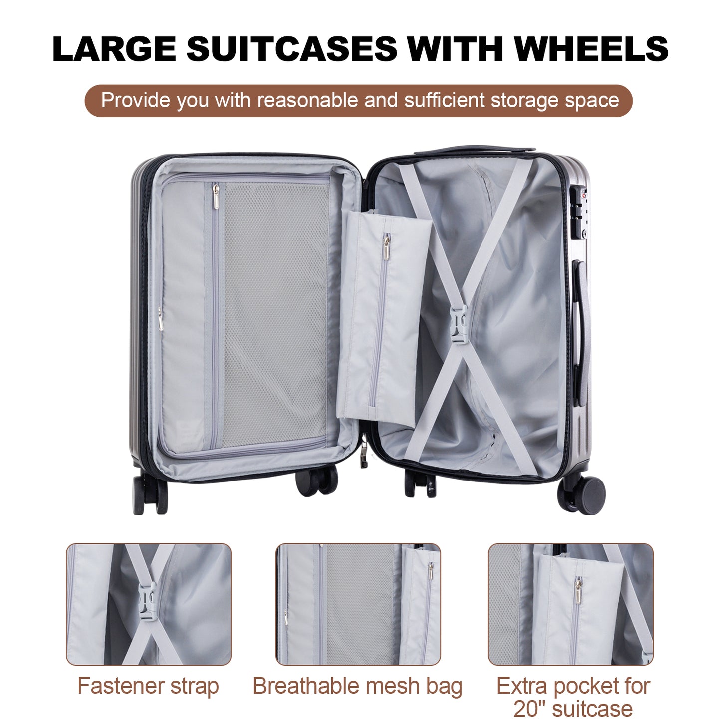 3 Piece Hardshell Luggage Set with TSA Lock-20/24/28 Inches