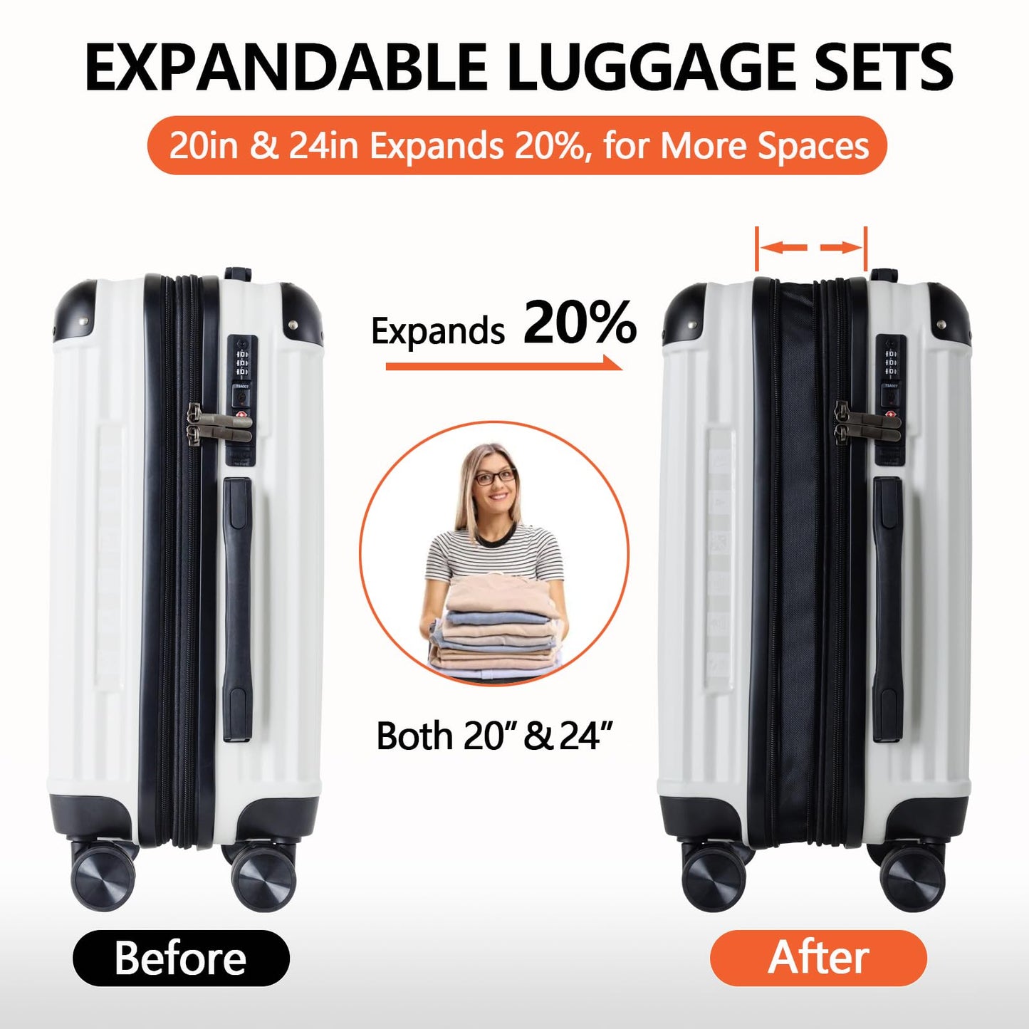 20/24 Inch Hardshell Carry-On Luggage Set with 360° Silent Spinner Wheels - 2 Piece