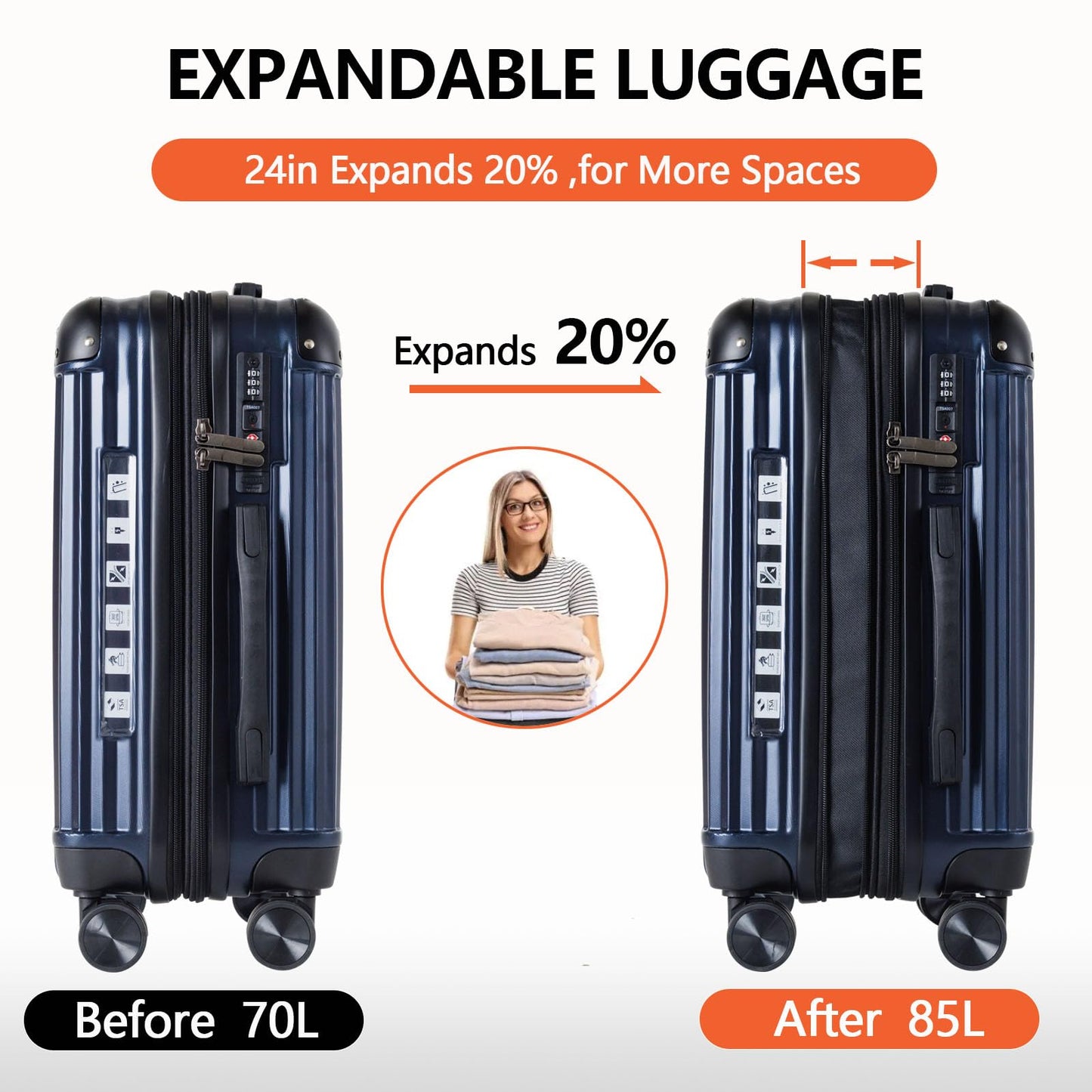 24-inch Hardshell Carry-On Luggage with TSA-Approved Locks