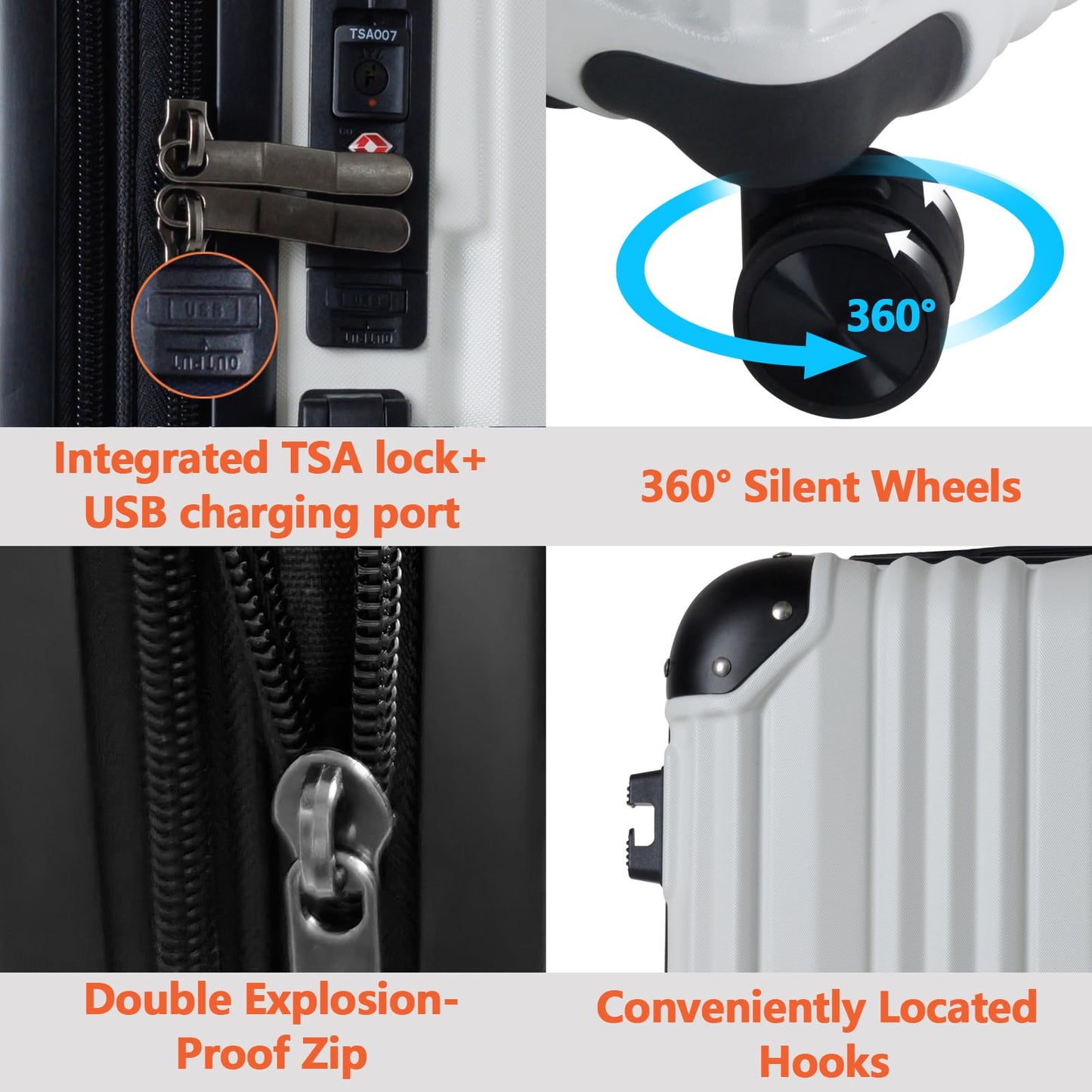 3 Piece Hard Sided Luggage Set with 360° Silent Spinner Wheels-20/24/28 Inches