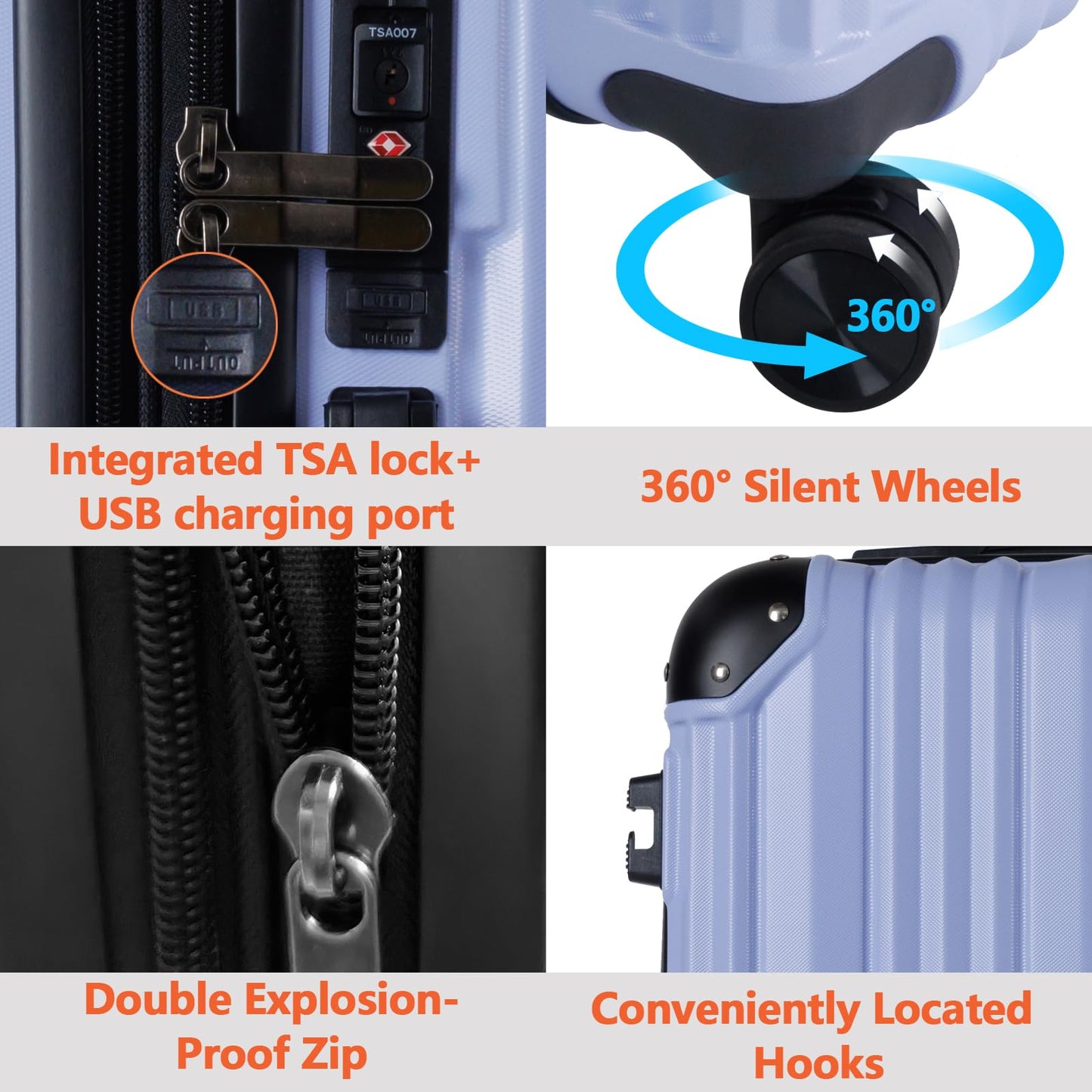 3 Piece Hard Sided Luggage Set with 360° Silent Spinner Wheels-20/24/28 Inches