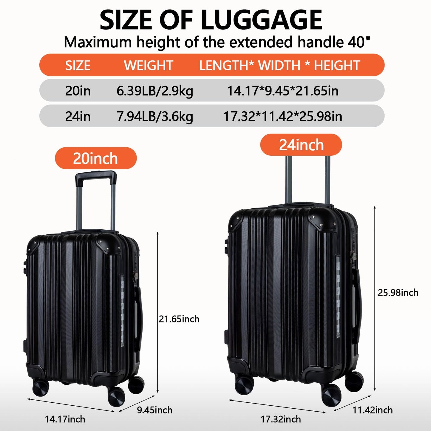 20/24 Inch Hardshell Carry-On Luggage Set with 360° Silent Spinner Wheels - 2 Piece