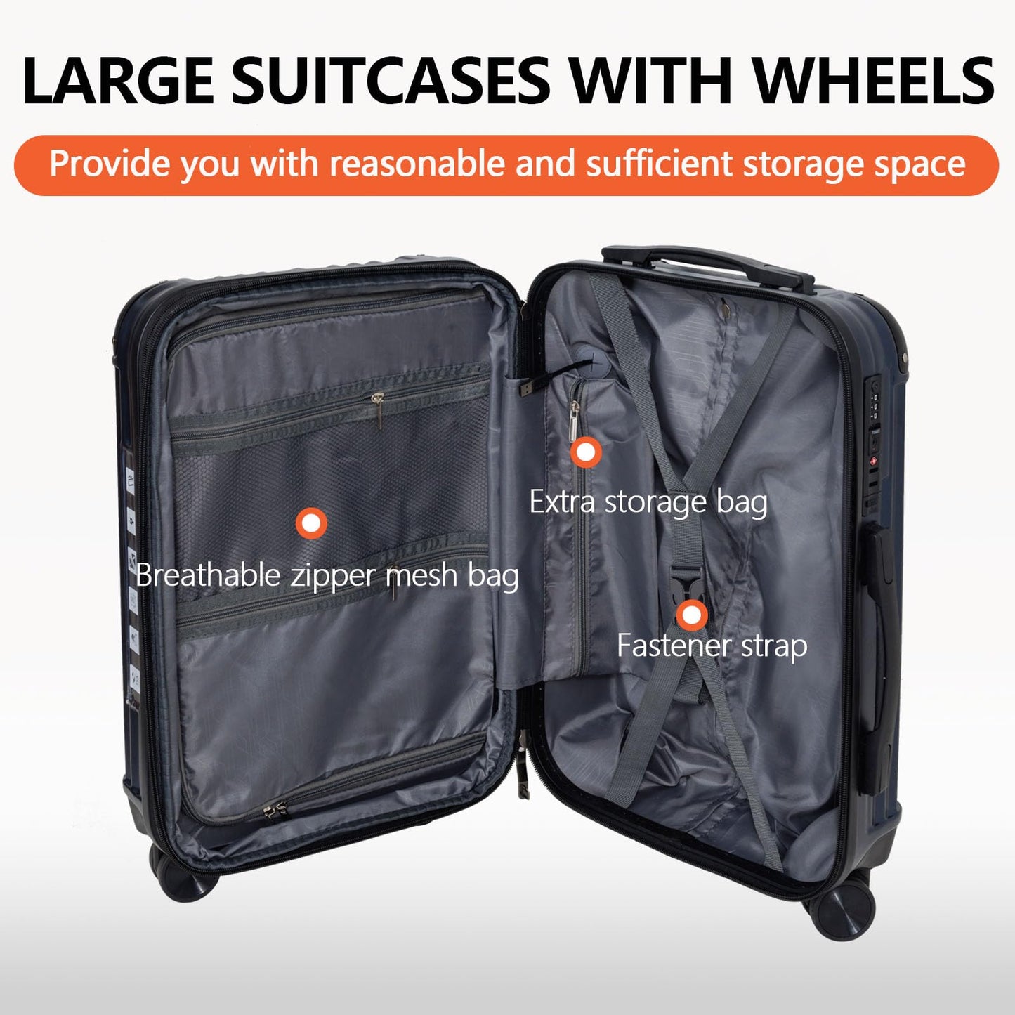 3 Piece Hard Sided Luggage Set with 360° Silent Spinner Wheels-20/24/28 Inches