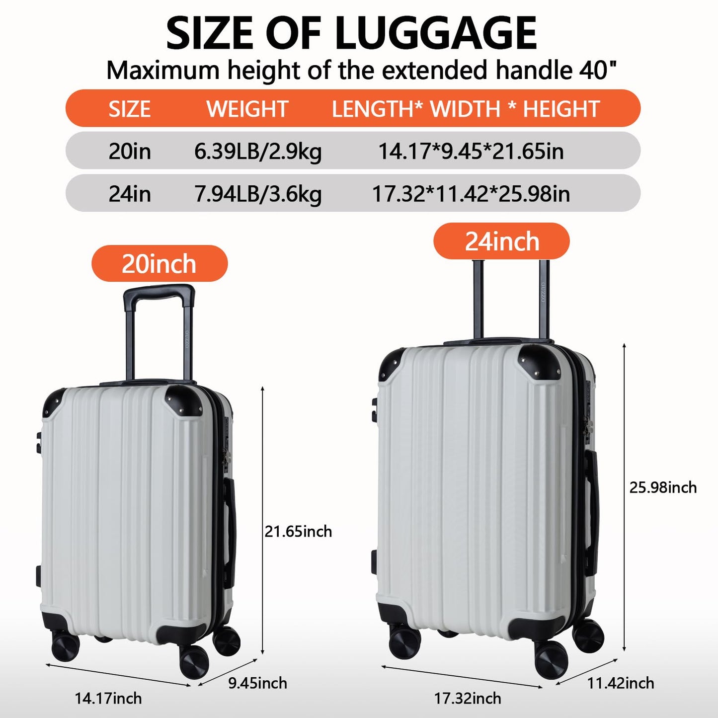 20/24 Inch Hardshell Carry-On Luggage Set with 360° Silent Spinner Wheels - 2 Piece