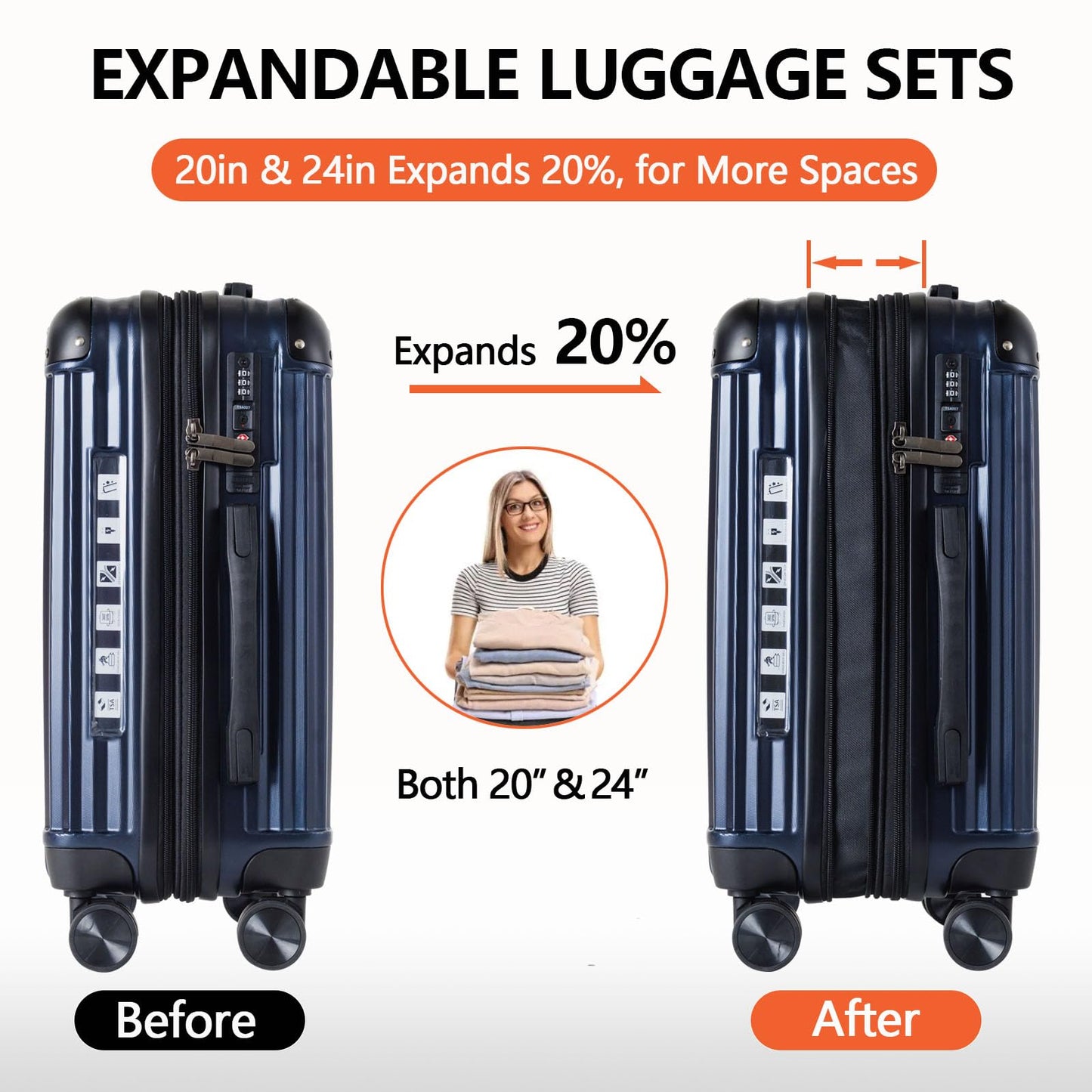 20/24 Inch Hardshell Carry-On Luggage Set with 360° Silent Spinner Wheels - 2 Piece