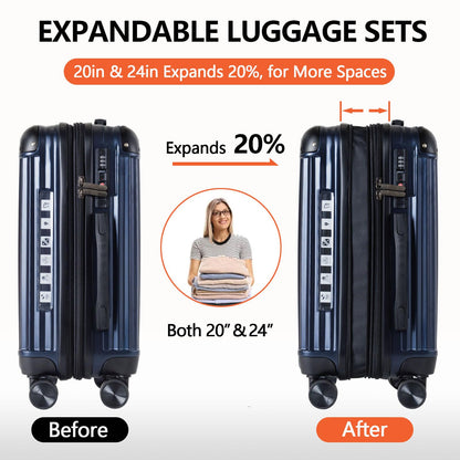 20/24 Inch Hardshell Carry-On Luggage Set with 360° Silent Spinner Wheels - 2 Piece