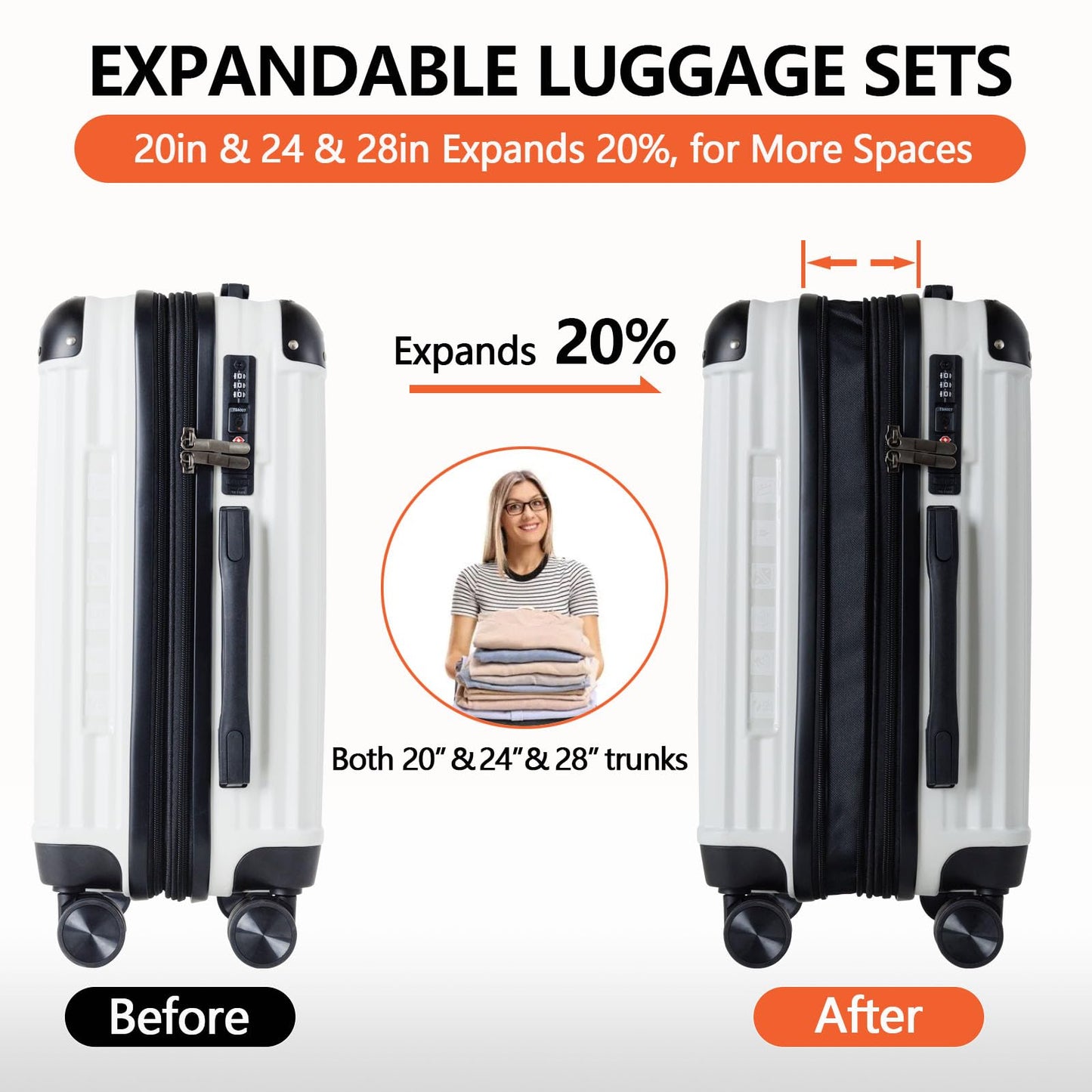 3 Piece Hard Sided Luggage Set with 360° Silent Spinner Wheels-20/24/28 Inches