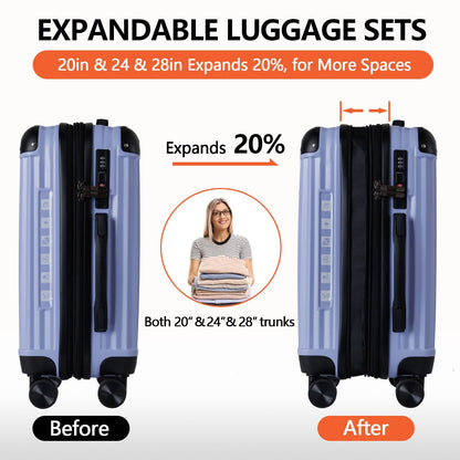 3 Piece Hard Sided Luggage Set with 360° Silent Spinner Wheels-20/24/28 Inches