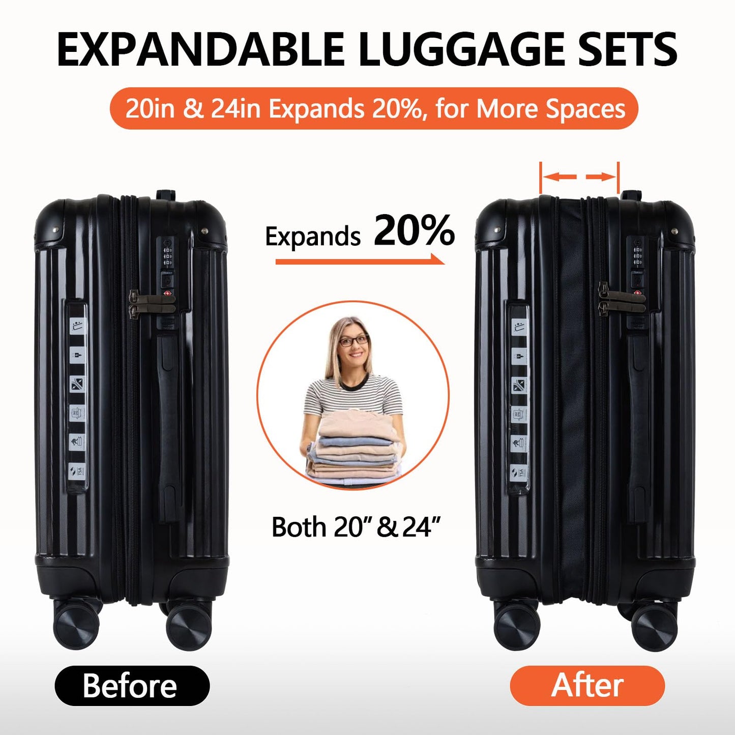 20/24 Inch Hardshell Carry-On Luggage Set with 360° Silent Spinner Wheels - 2 Piece