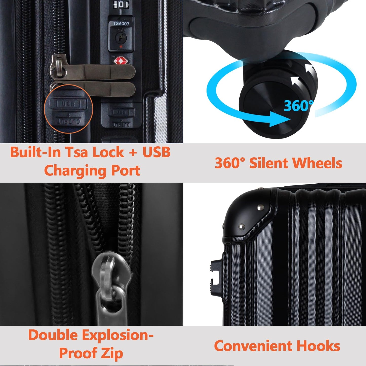 20/24 Inch Hardshell Carry-On Luggage Set with 360° Silent Spinner Wheels - 2 Piece