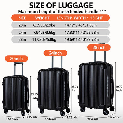 3 Piece Hard Sided Luggage Set with 360° Silent Spinner Wheels-20/24/28 Inches