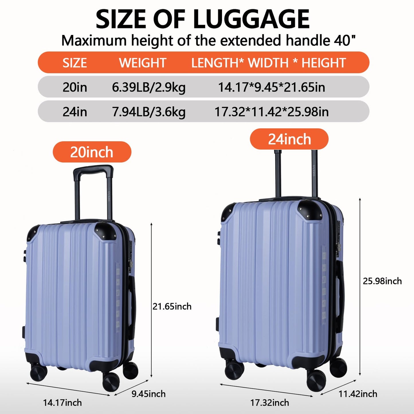 20/24 Inch Hardshell Carry-On Luggage Set with 360° Silent Spinner Wheels - 2 Piece