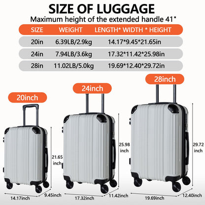 3 Piece Hard Sided Luggage Set with 360° Silent Spinner Wheels-20/24/28 Inches