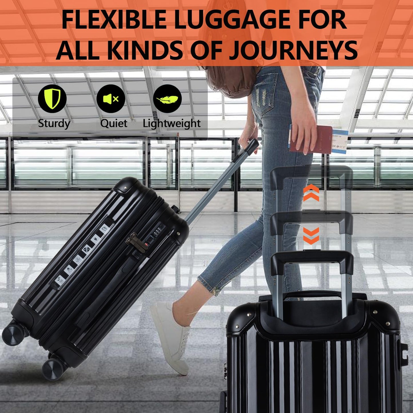 3 Piece Hard Sided Luggage Set with 360° Silent Spinner Wheels-20/24/28 Inches